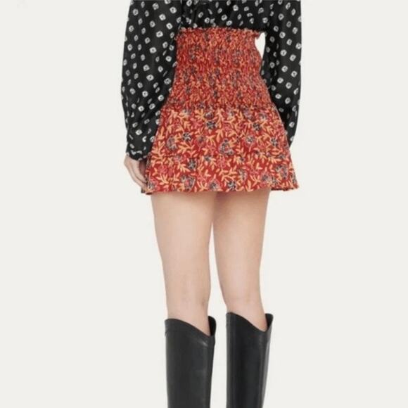 Alix of Bohemia Maria Carnelian Cotton Tiered Floral Smocked Mini Skirt Size M - Picture 3 of 10
